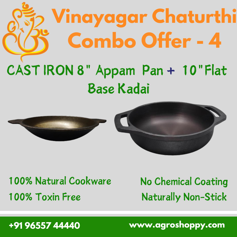 Cast Iron Flat Base Kadai 10 Inch + Cast Iron Appam Pan 8 Inch AG Combo-4